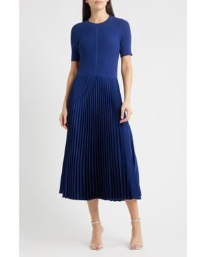 BOSS Fadridi Rib & Pleated Midi A-Line Dress - Blue