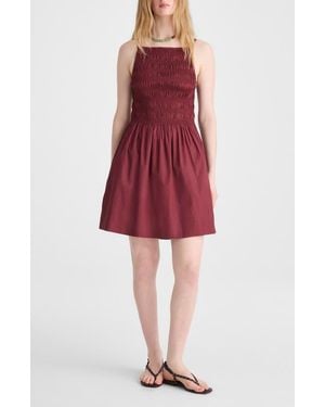 Madewell Smocked High Neck Minidress - Red