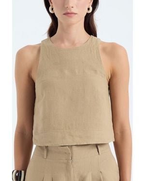 Monlicia Lena 100% Linen Sleeveless Crop Top - Natural