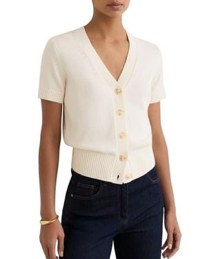 Reiss Anya Short Sleeve Cotton & Wool Cardigan - White