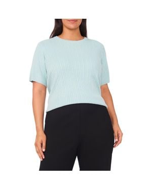Halogen® Pointelle Stitch Short Sleeve Sweater - Blue