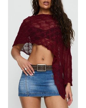 Princess Polly Boni Knit One-Shoulder Poncho - Red