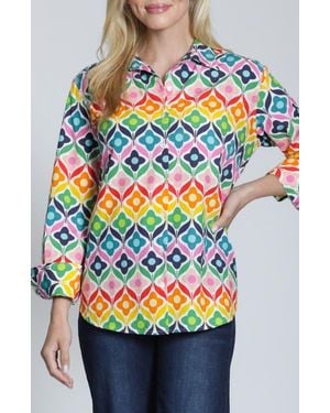 Apny Print Cotton Button-Up Shirt - Gray