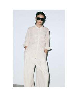 H&M Button-Front Pintuck Blouse - White