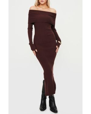 Princess Polly Phylis Off The Shoulder Long Sleeve Rib Maxi Dress - Purple