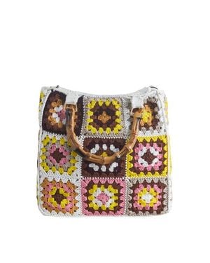 Solomon & Sage Granny Square Crochet Tote Bag - Brown