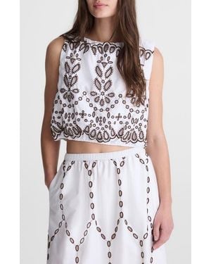 Madewell Embroidered Sleeveless Poplin Bubble Top - White
