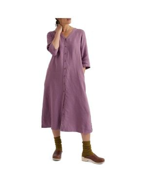 Seasalt Cornwall Word Posey Linen Button-Up Dress - Purple