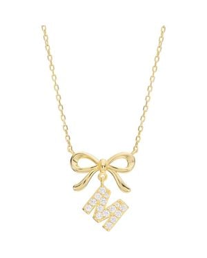 ATHRA LUXE Cubic Zirconia Bow Initial Pendant Necklace - Metallic