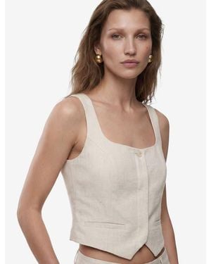 Koton Linen Blend Square Collar Crop Vest - White