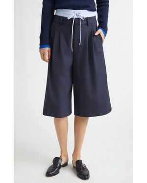 Monse Double Waistband Stretch Wool Culotte Pants - Blue