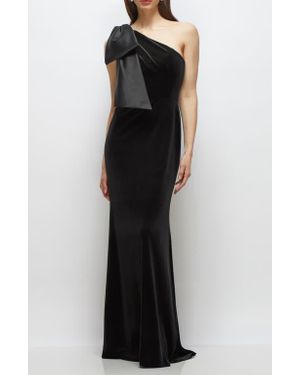 After Six Satin Bow One-Shoulder Velvet Mermaid Gown - Black
