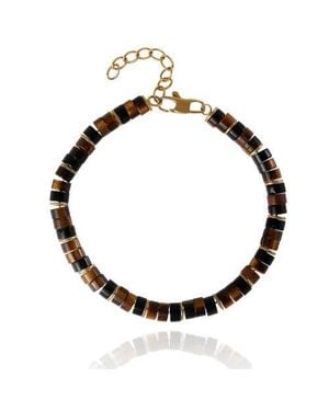 Lucky Brand Tiger Eye Heishi Bead Bracelet, -Tone Accents, Adjustable - Black