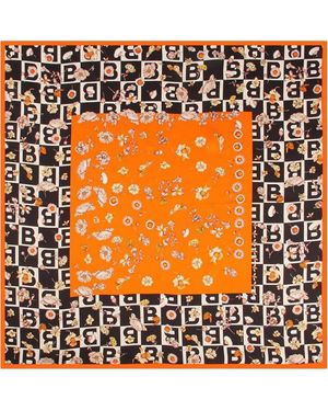 SILKSILKY Pure Silk Diversity Pattern Square Scarf - Orange
