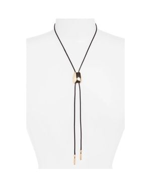 Open Edit Faux Leather Bolo Necklace - White