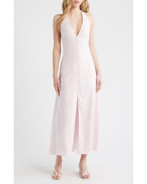 LoveShackFancy Lovis Halter Neck Linen Dress - Pink
