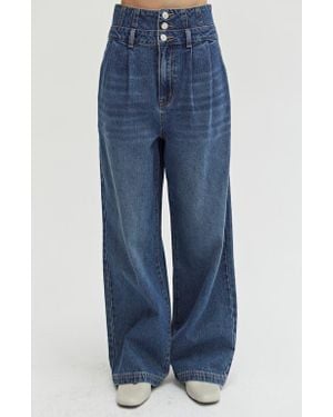 Crescent Corset Detailed Denim Pants - Blue