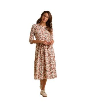 Brakeburn Beech 3/4 Sleeve Waist Tie Midi Dress - Brown