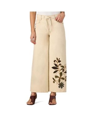 Wit & Wisdom 27/24 Flower Appliqué High Waist Wide Leg Jeans - Natural