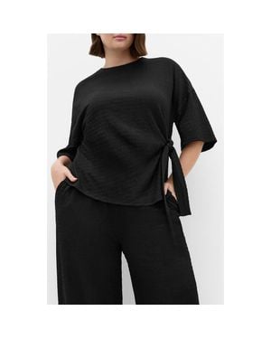 City Chic Brianna Texture Side Tie Top - Black