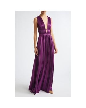 Ulla Johnson Lena Pleat Satin Gown - Purple