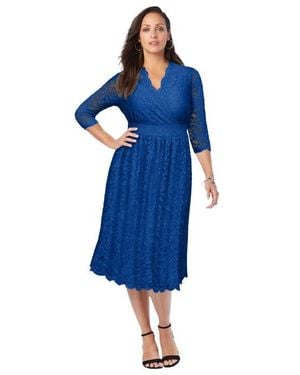 Jessica London Stretch Lace A-Line Dress - Blue