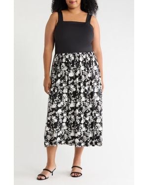 Loveappella Patterned Skirt Strap Dress - Black