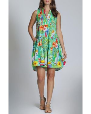 Apny Pintuck Sleeveless Cotton Blend Dress - Green