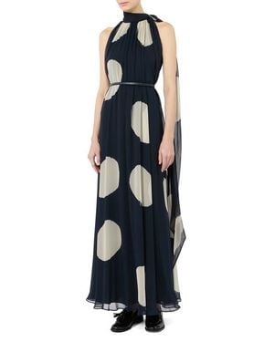 Max Mara Agente Polka Dot Long Silk Georgette Dress - Blue