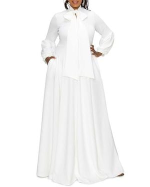 L I V D Bella Donna Long Sleeve Ribbon Tie Dress - White