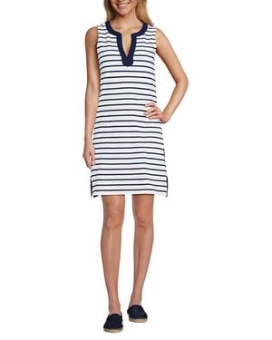 Lands' End Cotton Jersey Notch Neck Dress With Soutache - Blue