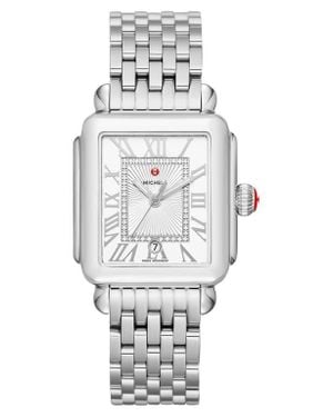 Michele Deco Madison Diamond Dial Bracelet Watch, 33Mm - Gray