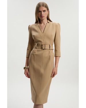 knee length dresses for ladies Rent Karen Millen Soft Tailored Colour Block Tie Neck Midi Dress