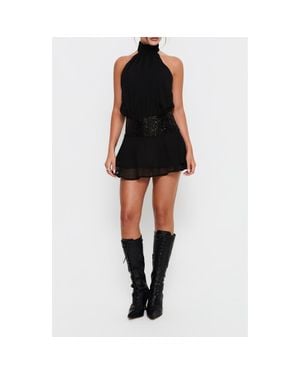 Princess Polly Zenayda Sequin Open Back Drop Waist Minidress - Black