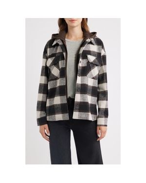 Thread & Supply Plaid Hooded Shacket - Black
