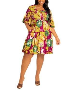 Buxom Couture Floral Smocked Puff Sleeve Bubble Hem Dress - Multicolor