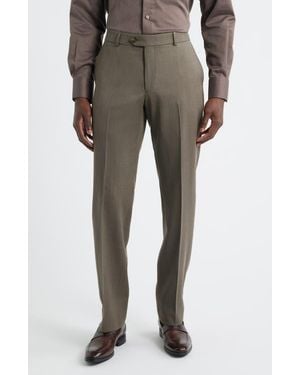 Berle Covert Flat Front Wool Twill Dress Pants - Gray
