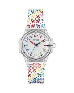 Guess Worn With Pride Clear Silicone Strap Watch, 34Mm - Metallic