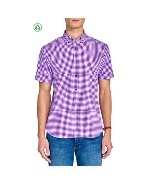 Con.struct Slim Fit Mini Check Recycled 4-Way Stretch Performance Short Sleeve Shirt - Purple