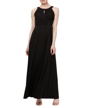 SLNY Ruched Waist Keyhole Maxi Dress - Black