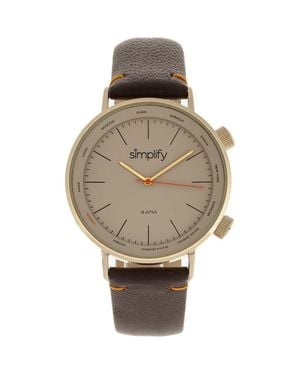 Simplify The 3300 Leather-Band Watch - Metallic