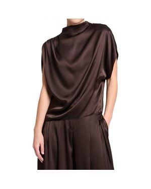 Twp Wish You Would Stretch Silk Top - Brown
