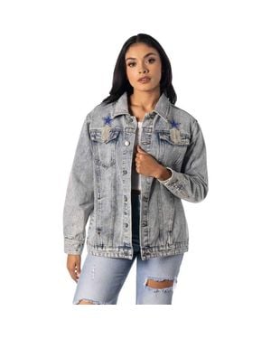 The Wild Collective Dallas Cowboys Rhinestone Sequin Fringe Button-Up Jacket - Gray