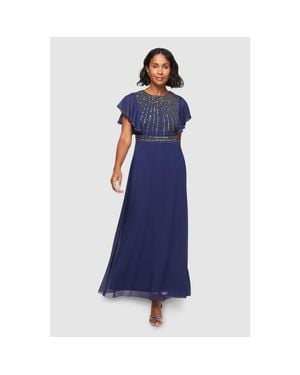 Wallis Embellished Ruffle Sleeve Maxi Dress - Blue