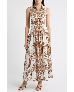 Cece Print Sleeveless Maxi Shirtdress - White