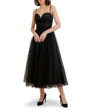 FREEMARKET Heart Point D'Esprit Midi Cocktail Dress - Black