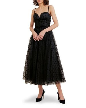 FREEMARKET Heart Point D'Esprit Midi Cocktail Dress - Black