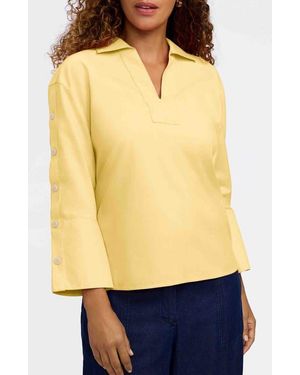 Foxcroft Lainey Button Accent Cotton Popover Top - Yellow