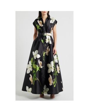 Julia Jordan Belted Floral Mikado Shirtdress - Black