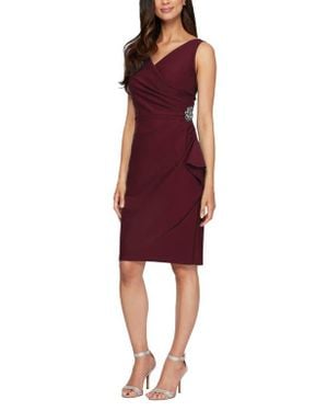 Alex Evenings Contour Collection Side Ruched Cocktail Dress - Red